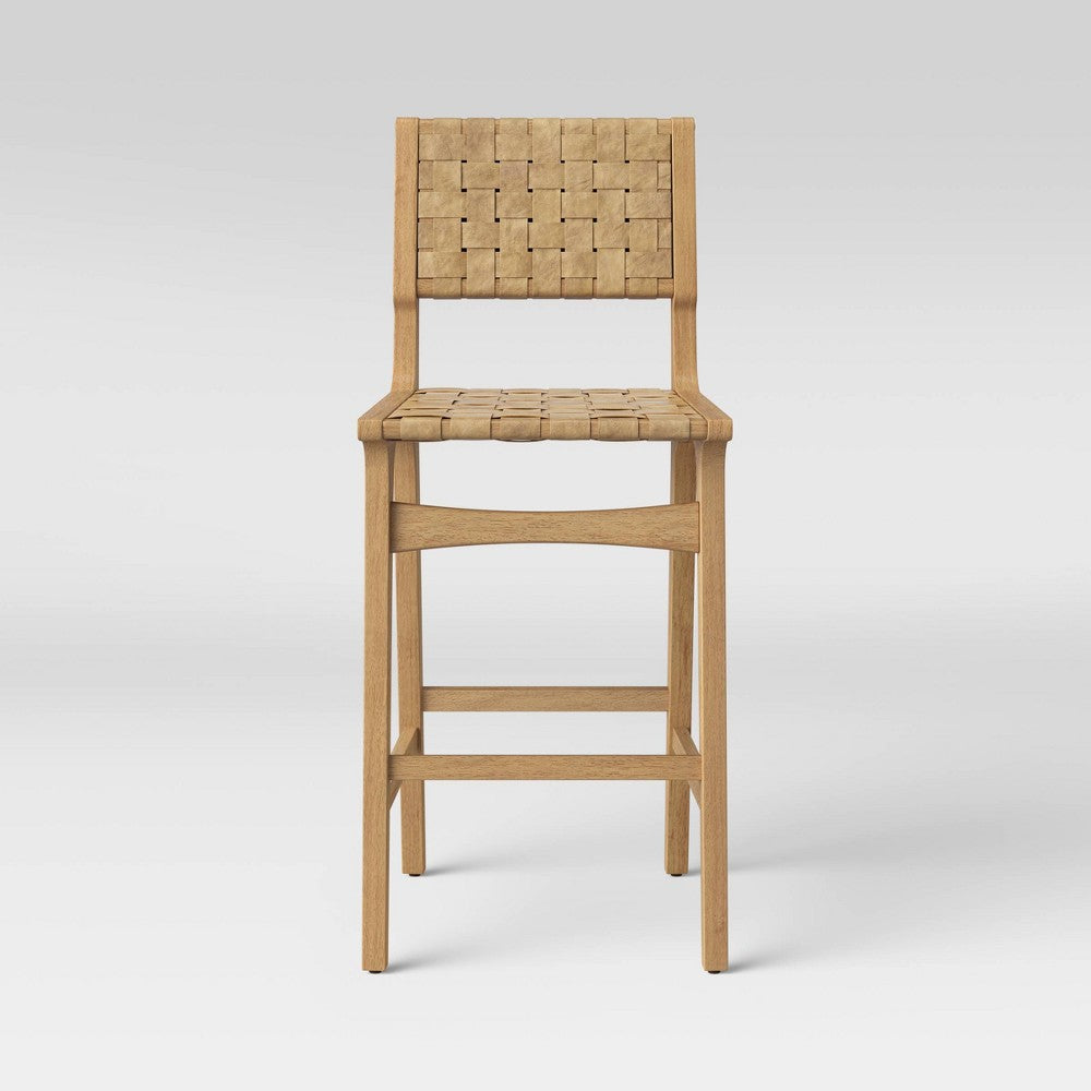 Ceylon Woven and Wood Barstool Natural - Threshold: Rubberwood Frame, 29" Seat Height - Bellso